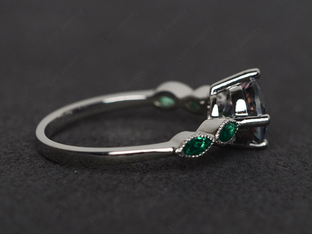 Kite Set Round Cut Mystic Topaz Engagement Ring - LUO Jewelry