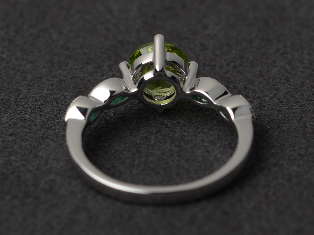Kite Set Round Cut Peridot Engagement Ring - LUO Jewelry