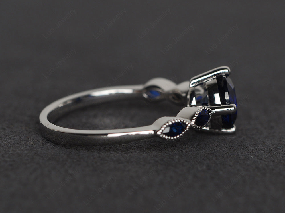 Kite Set Round Cut Lab Sapphire Engagement Ring - LUO Jewelry