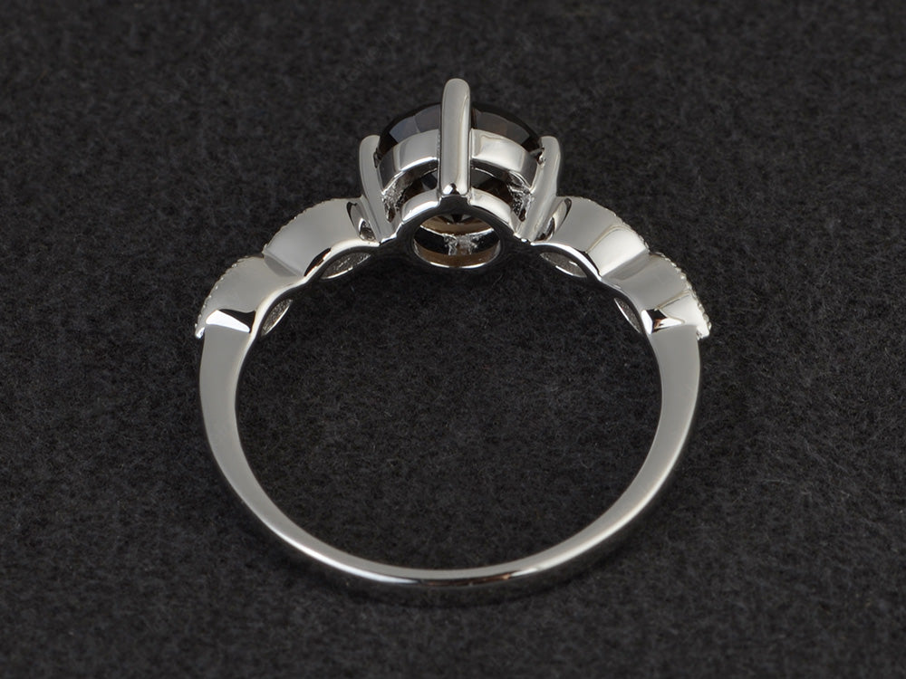 Kite Set Round Cut Smoky Quartz  Engagement Ring - LUO Jewelry