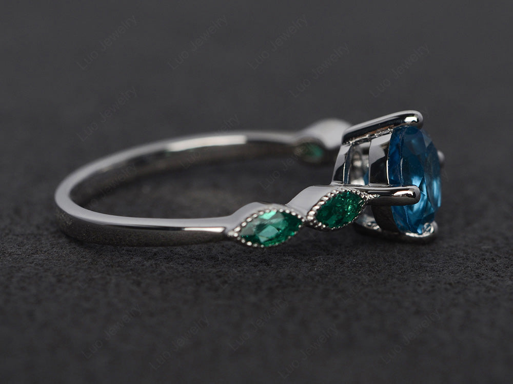 Kite Set Round Cut Swiss Blue Topaz Engagement Ring - LUO Jewelry