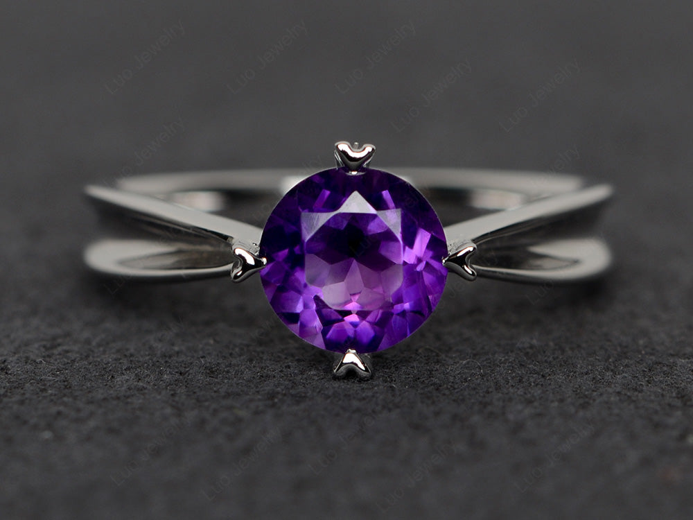 Heart Prong Amethyst Solitaire Wedding Ring - LUO Jewelry