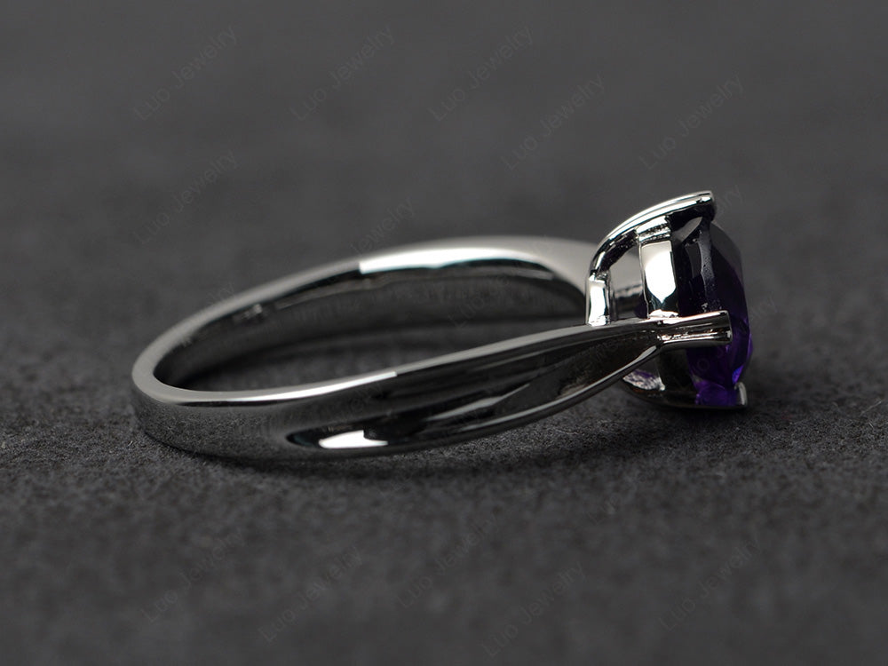 Heart Prong Amethyst Solitaire Wedding Ring - LUO Jewelry