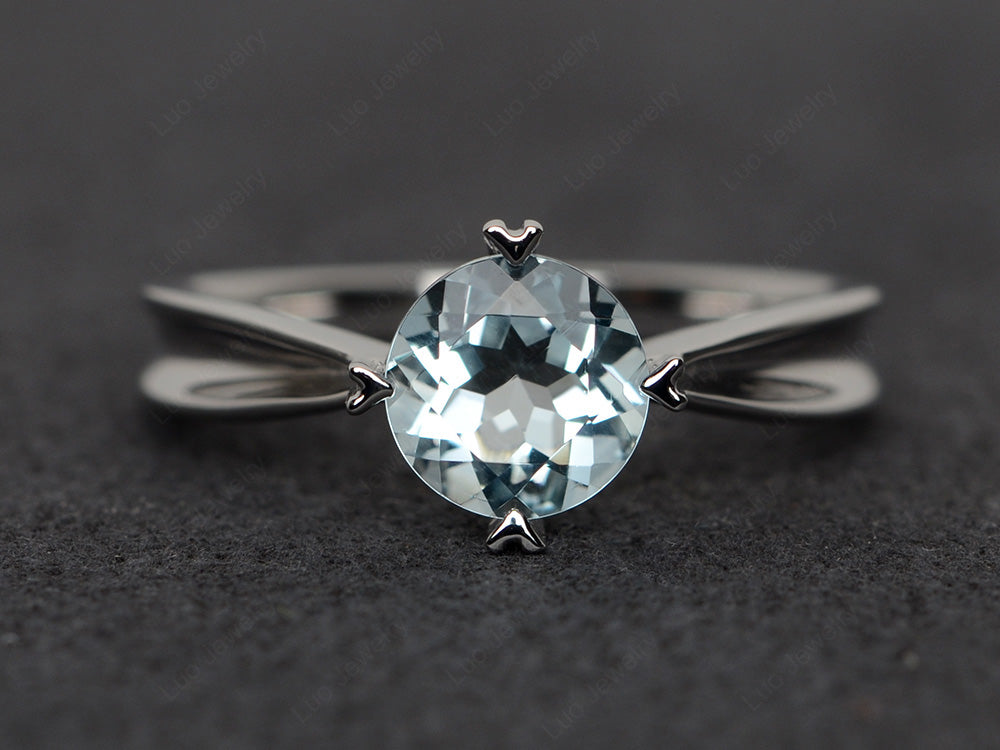 Heart Prong Aquamarine Solitaire Wedding Ring - LUO Jewelry