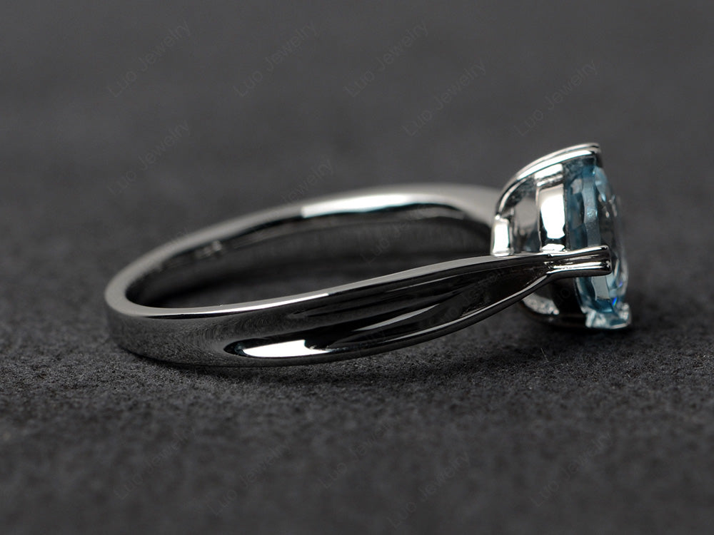 Heart Prong Aquamarine Solitaire Wedding Ring - LUO Jewelry