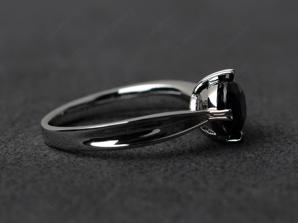 Heart Prong Black Spinel Solitaire Wedding Ring - LUO Jewelry