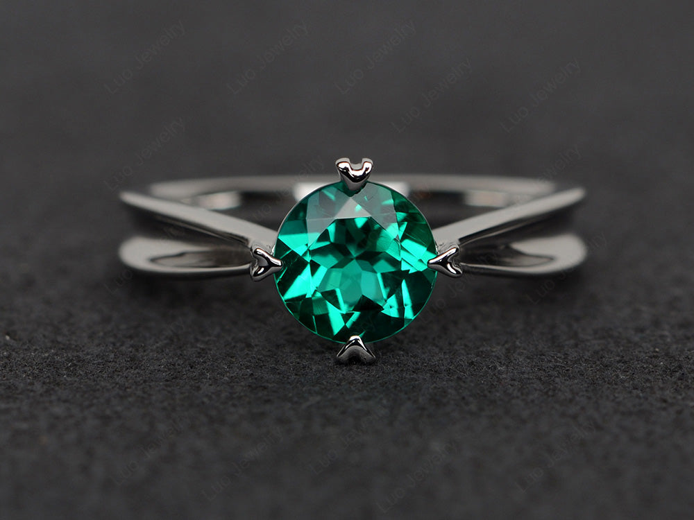 Heart Prong Lab Emerald Solitaire Wedding Ring - LUO Jewelry