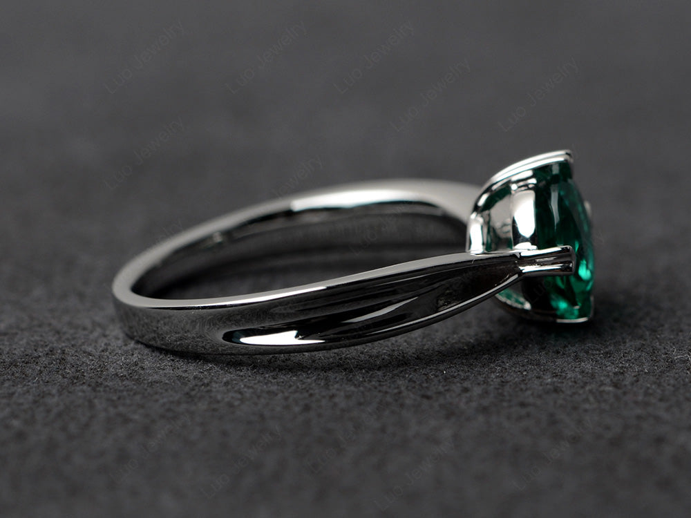 Heart Prong Lab Emerald Solitaire Wedding Ring - LUO Jewelry