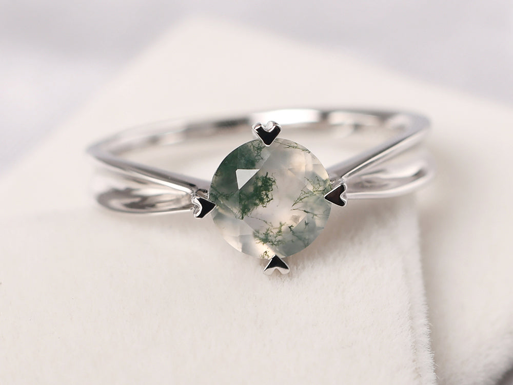 Heart Prong Moss Agate Solitaire Wedding Ring - LUO Jewelry