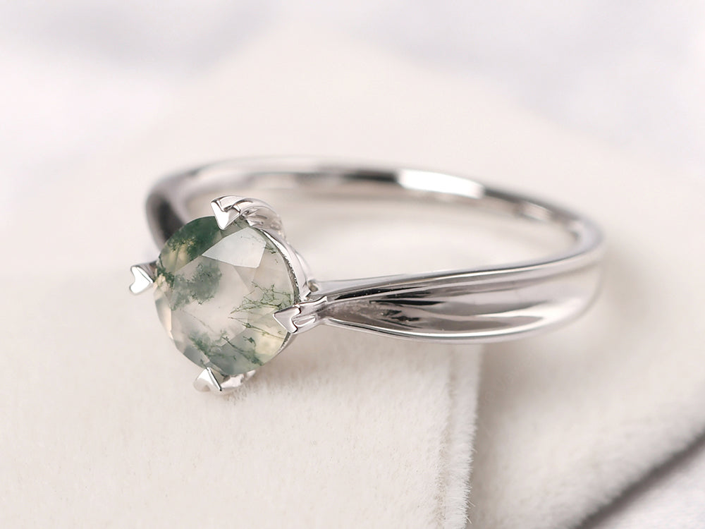 Heart Prong Moss Agate Solitaire Wedding Ring - LUO Jewelry