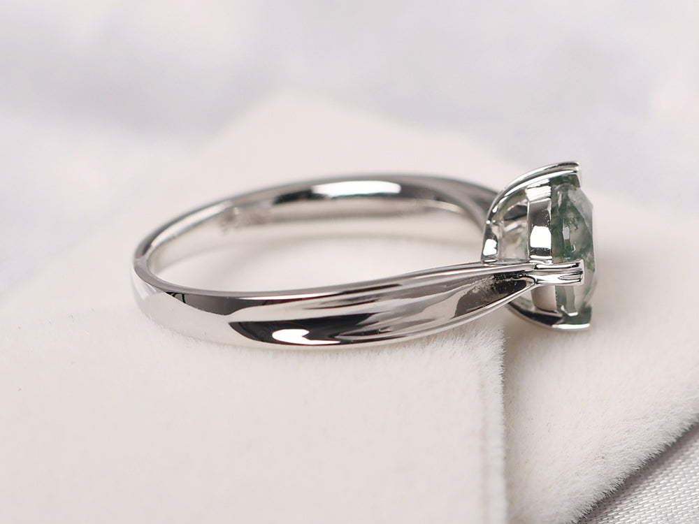Heart Prong Moss Agate Solitaire Wedding Ring - LUO Jewelry