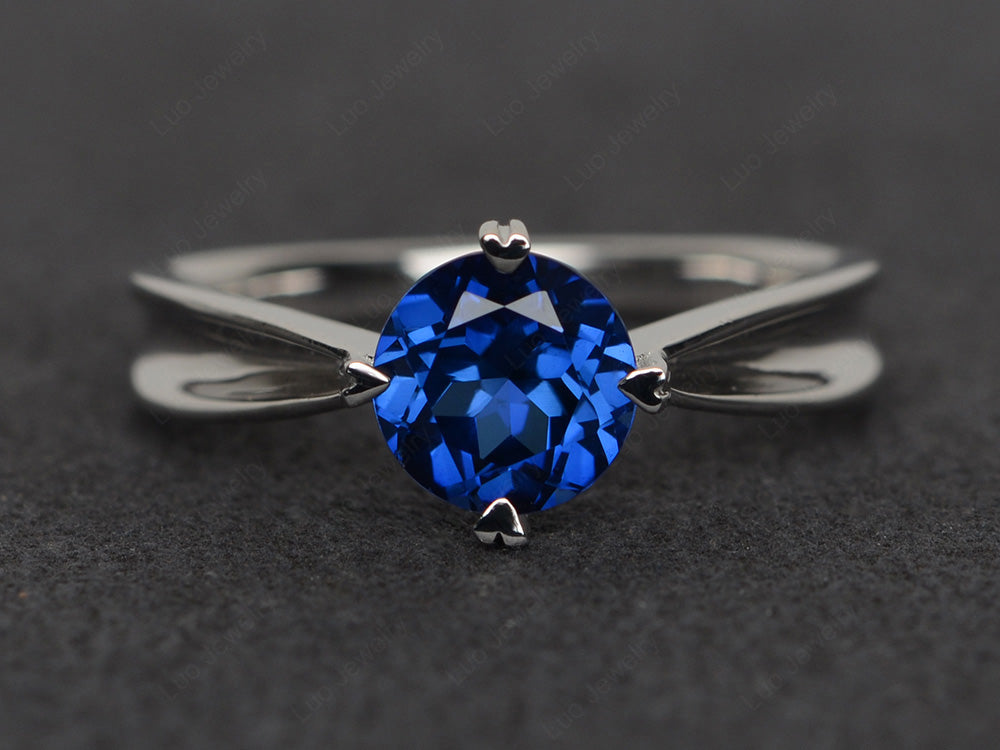 Heart Prong Lab Sapphire Solitaire Wedding Ring - LUO Jewelry