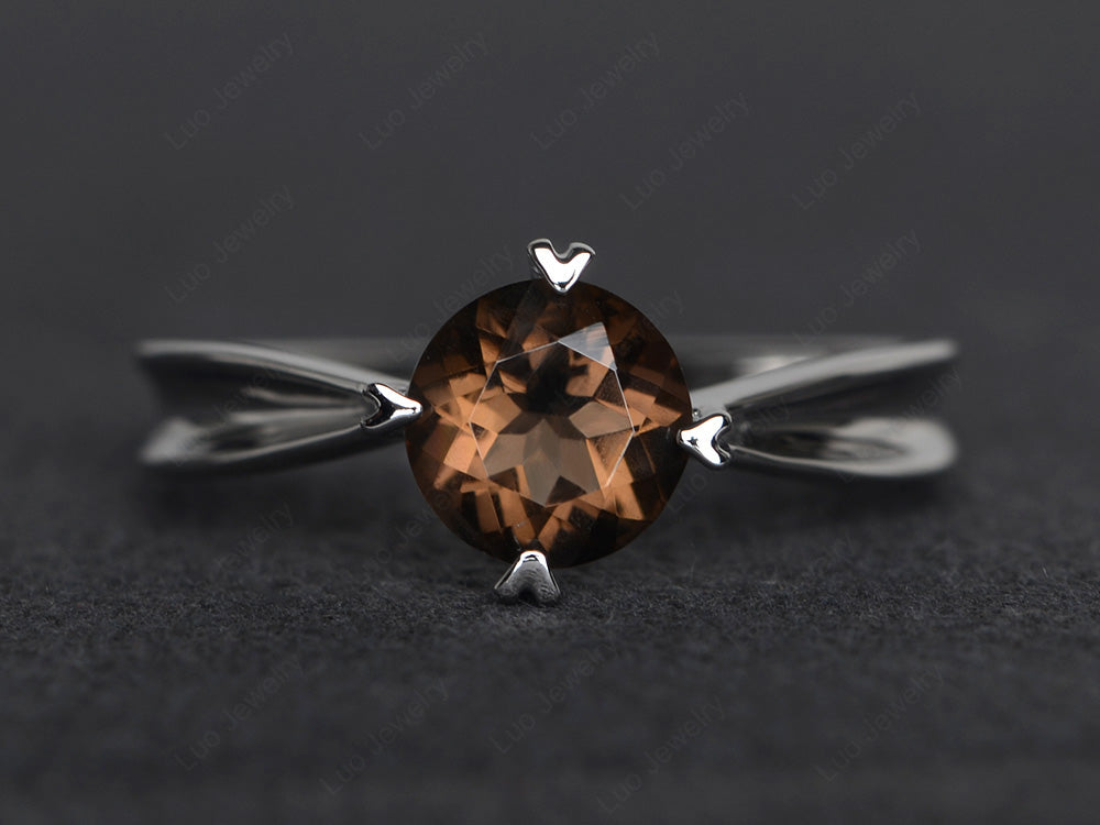 Heart Prong Smoky Quartz  Solitaire Wedding Ring - LUO Jewelry