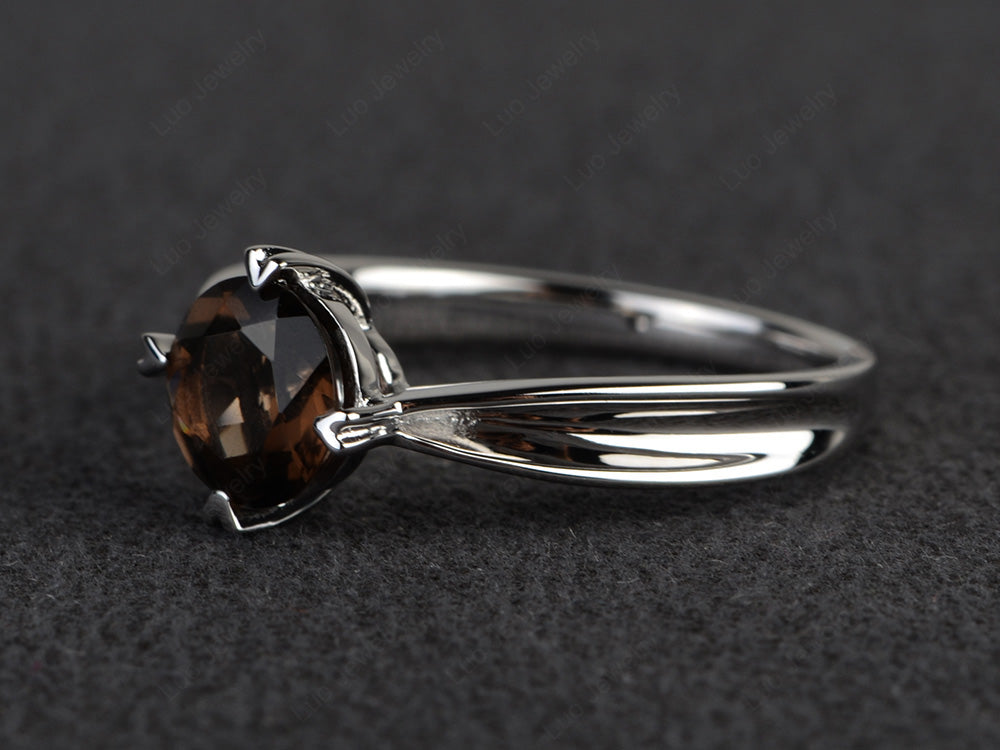 Heart Prong Smoky Quartz  Solitaire Wedding Ring - LUO Jewelry