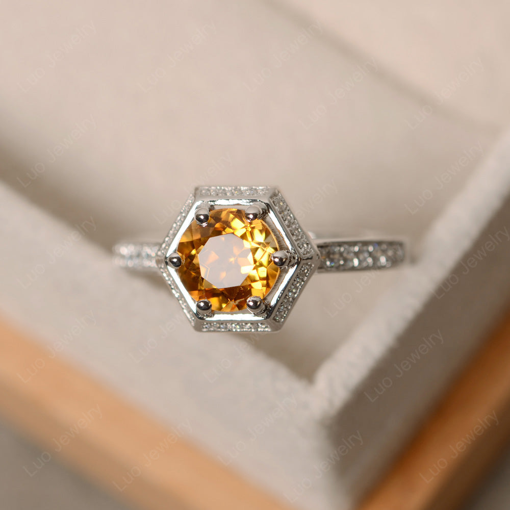 Citrine Bridal Set Hexagon Engagement Ring - LUO Jewelry