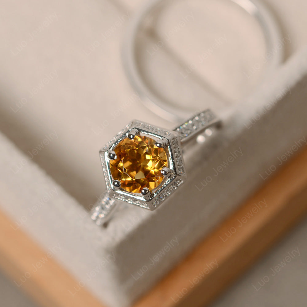 Citrine Bridal Set Hexagon Engagement Ring - LUO Jewelry