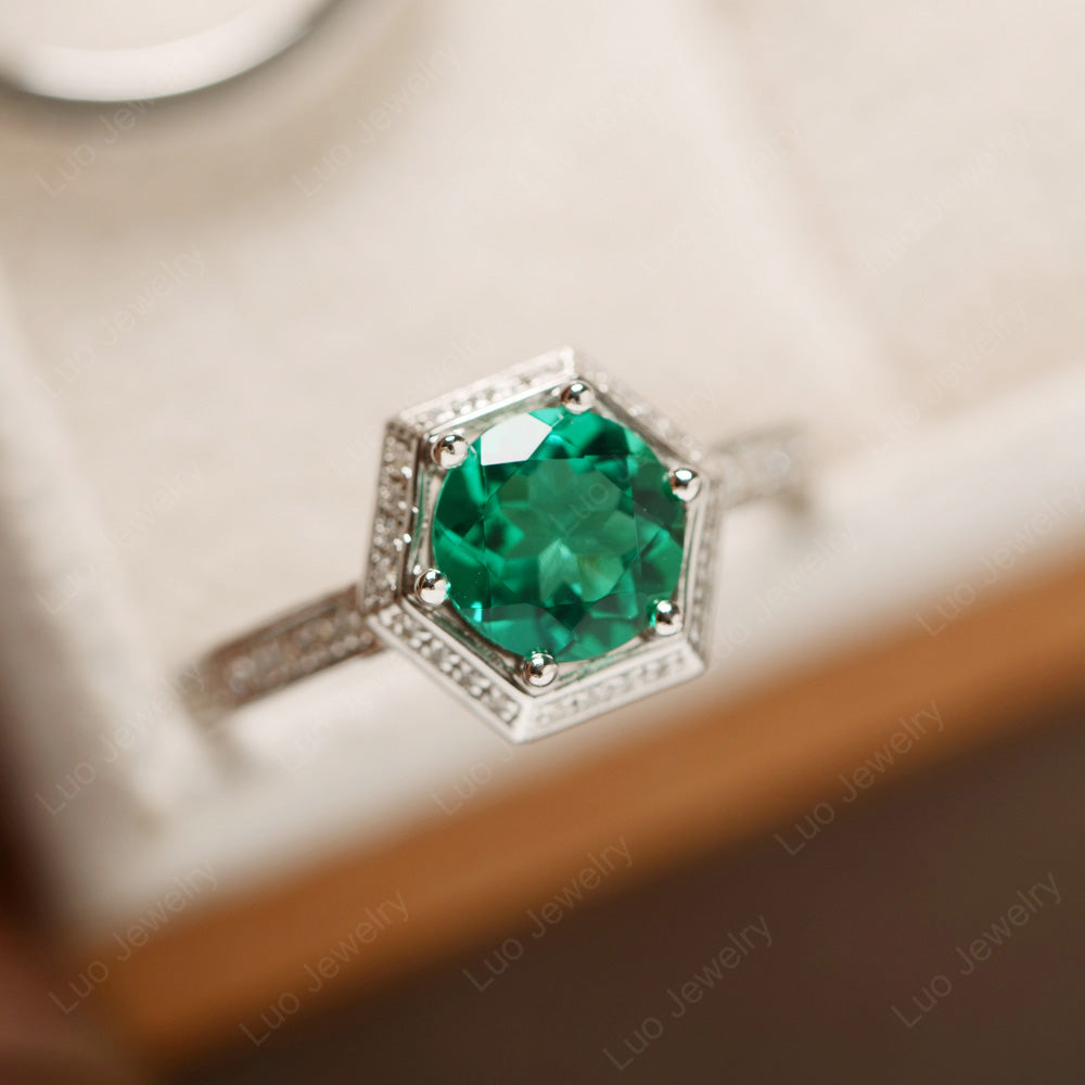 Lab Emerald Bridal Set Hexagon Engagement Ring - LUO Jewelry