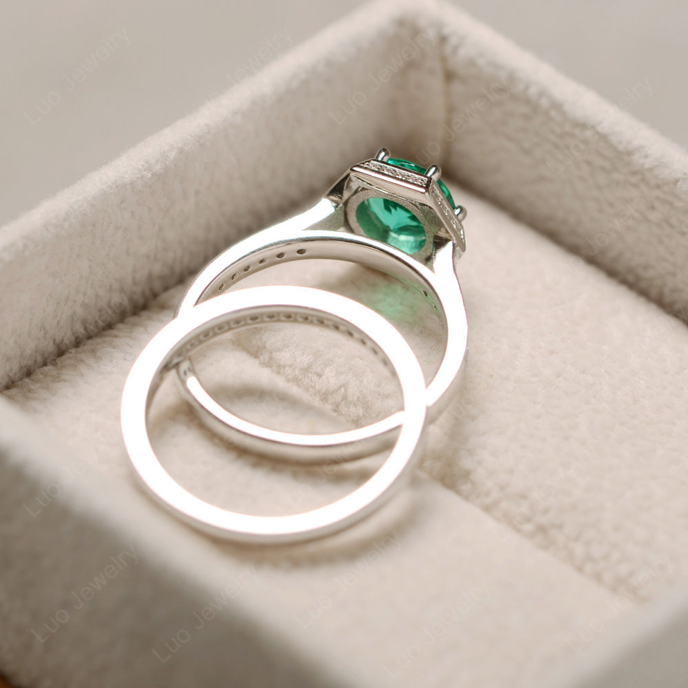 Lab Emerald Bridal Set Hexagon Engagement Ring - LUO Jewelry