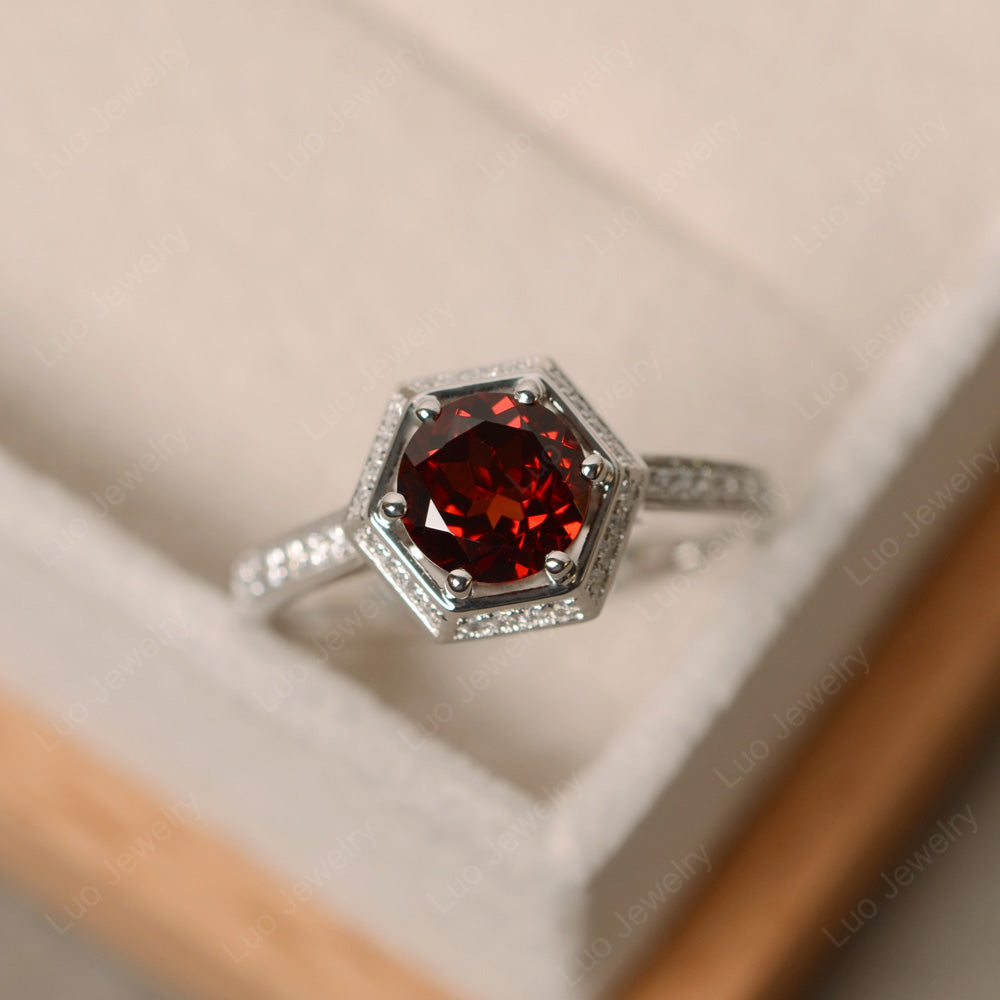 Garnet Bridal Set Hexagon Engagement Ring - LUO Jewelry