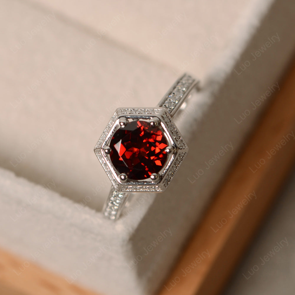 Garnet Bridal Set Hexagon Engagement Ring - LUO Jewelry