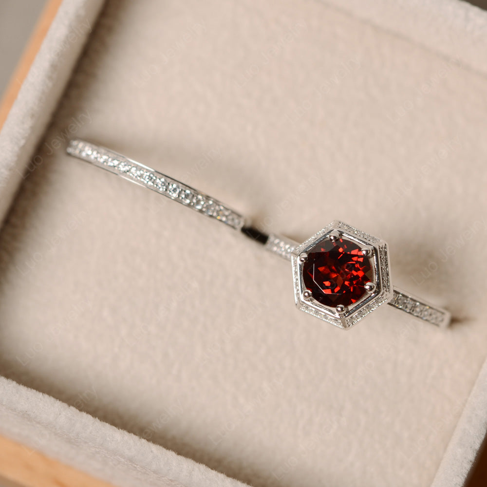 Garnet Bridal Set Hexagon Engagement Ring - LUO Jewelry