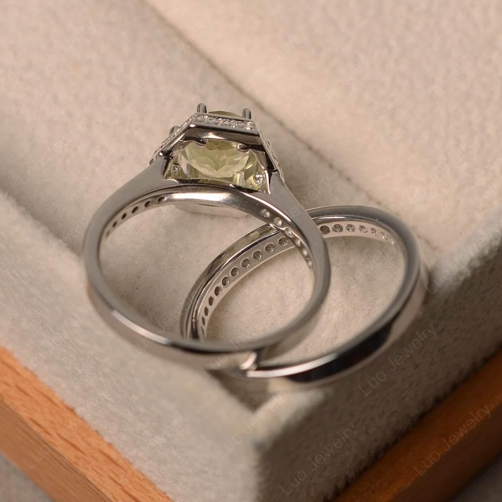 Lemon Quartz Bridal Set Hexagon Engagement Ring - LUO Jewelry