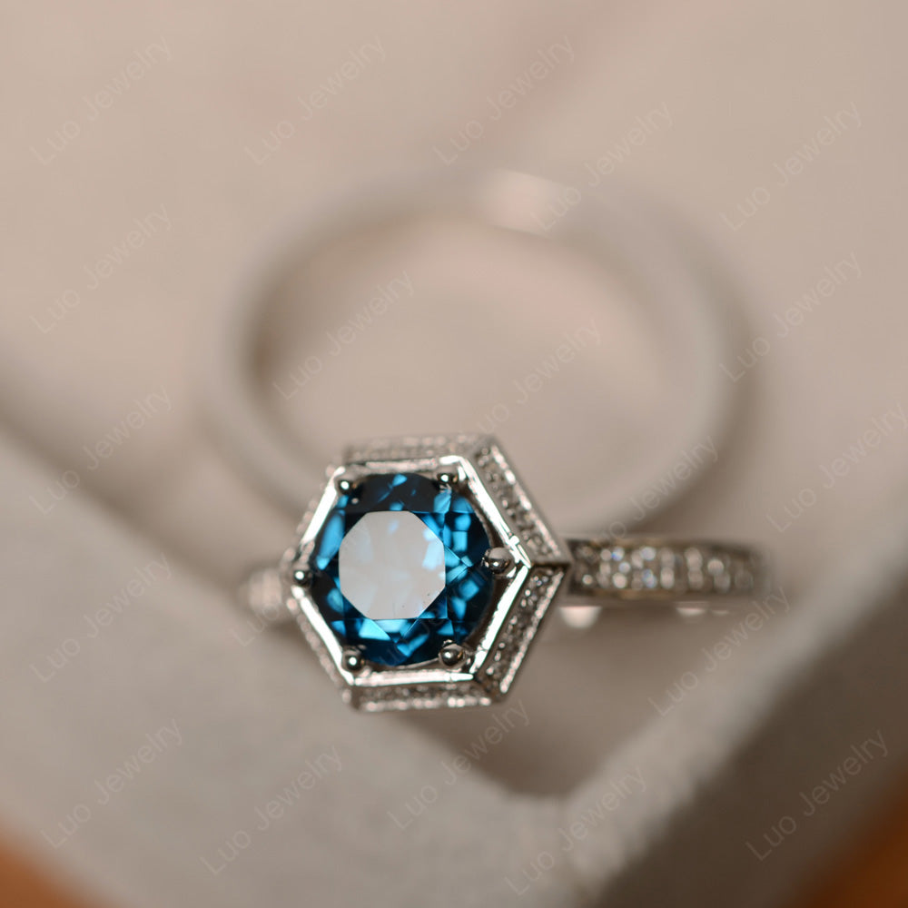 London Blue Topaz Bridal Set Hexagon Engagement Ring - LUO Jewelry