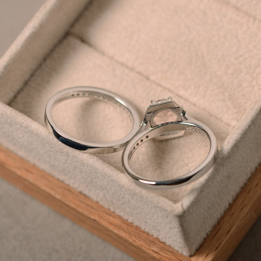 Morganite Bridal Set Hexagon Engagement Ring - LUO Jewelry