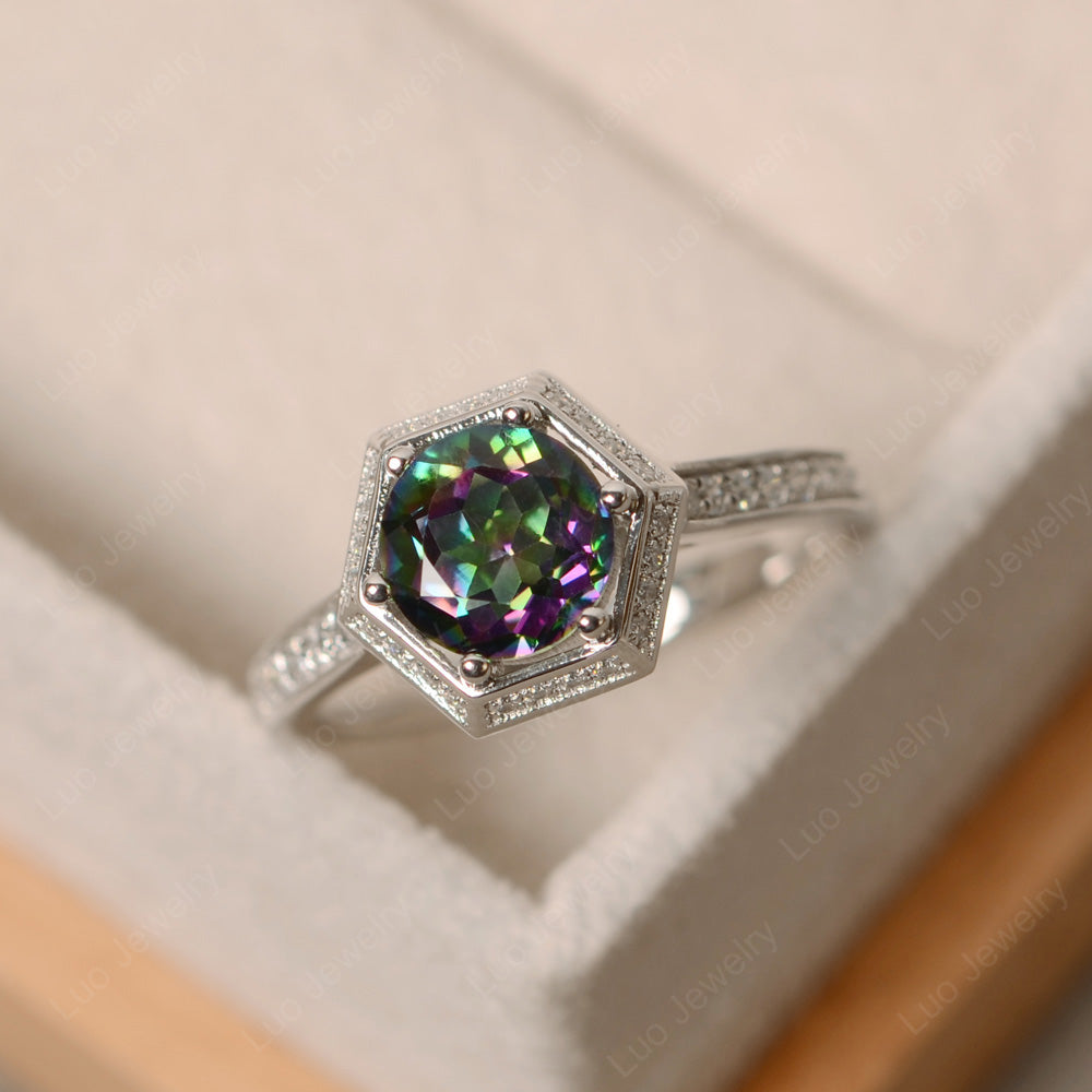 Mystic Topaz Bridal Set Hexagon Engagement Ring - LUO Jewelry