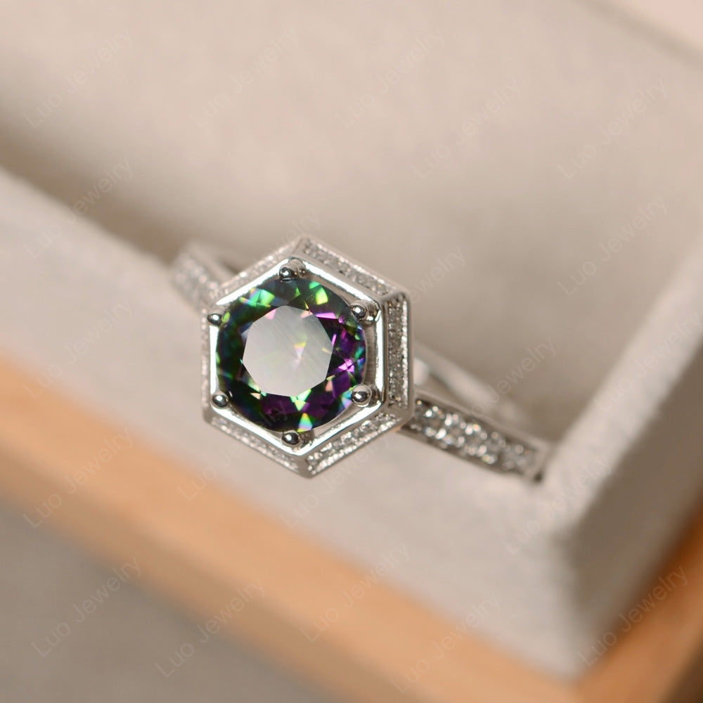 Mystic Topaz Bridal Set Hexagon Engagement Ring - LUO Jewelry