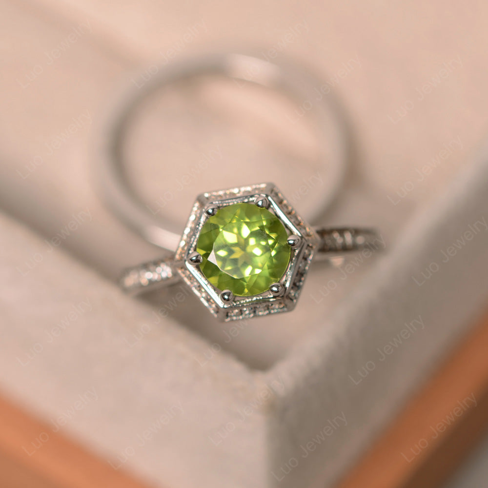 Peridot Bridal Set Hexagon Engagement Ring - LUO Jewelry