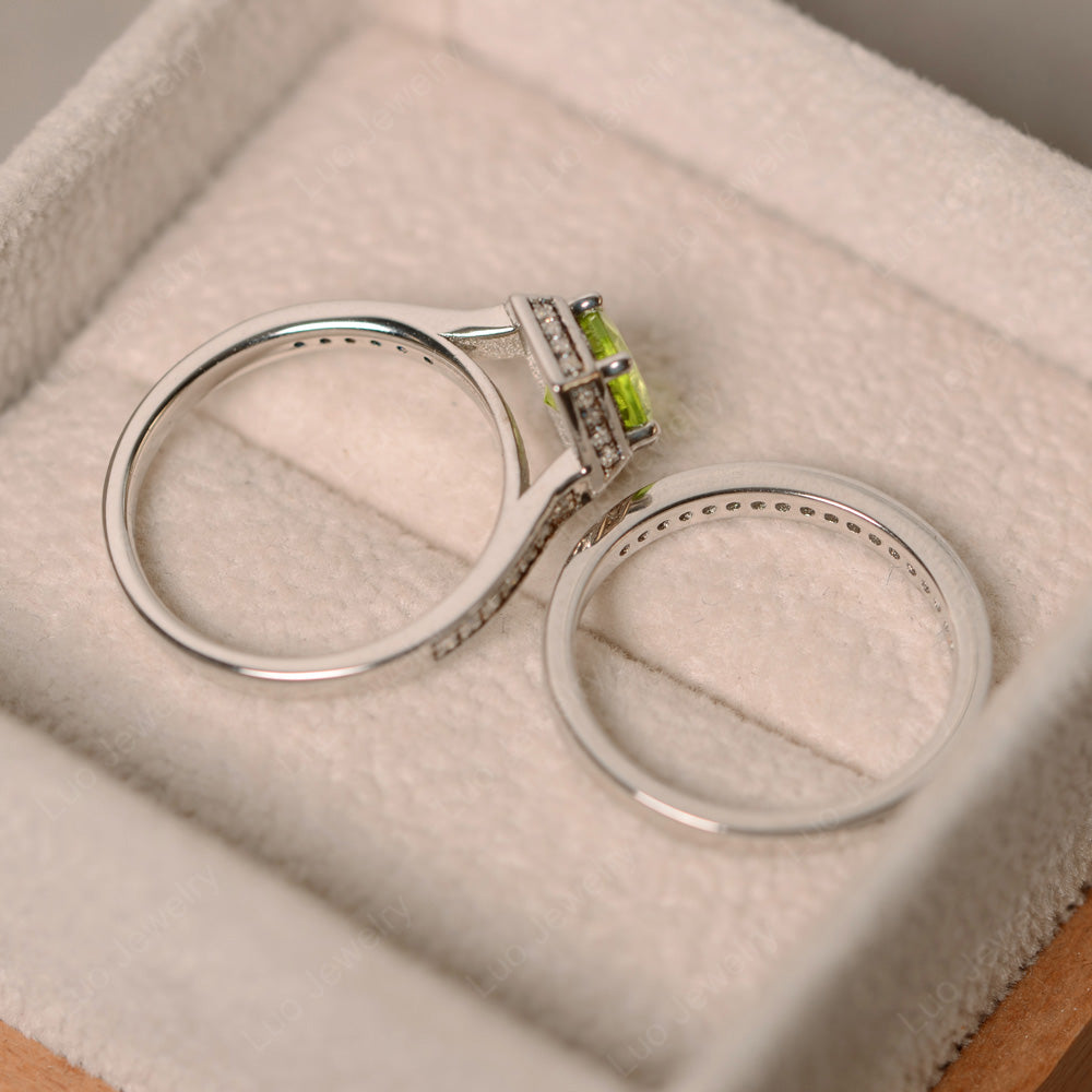 Peridot Bridal Set Hexagon Engagement Ring - LUO Jewelry