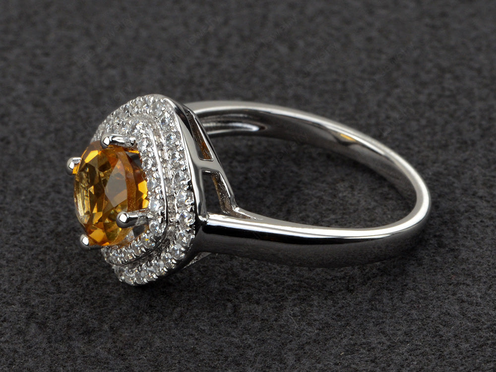 Citrine Double Halo Cushion Cut Ring Gold - LUO Jewelry