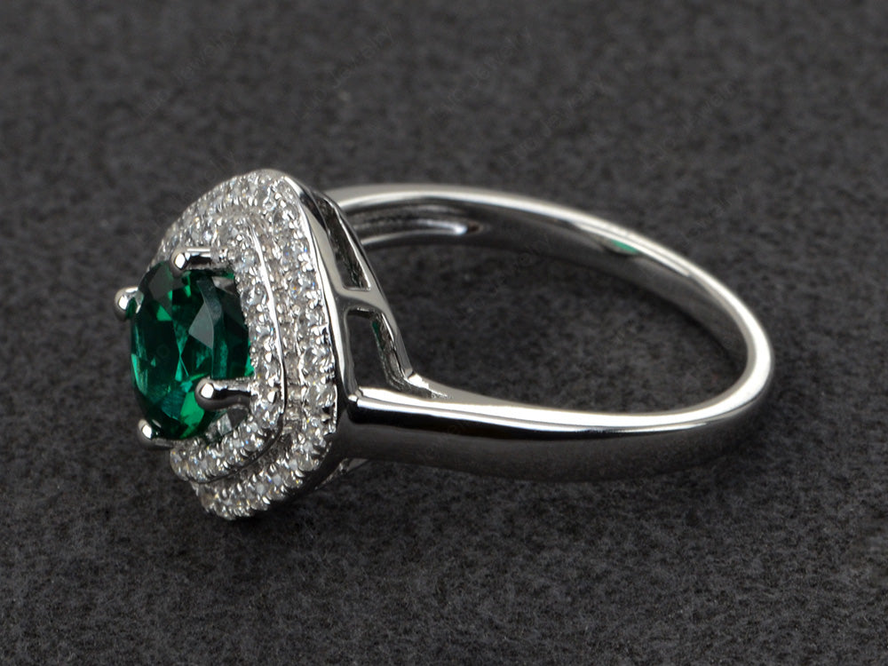 Lab Emerald Double Halo Cushion Cut Ring Gold - LUO Jewelry