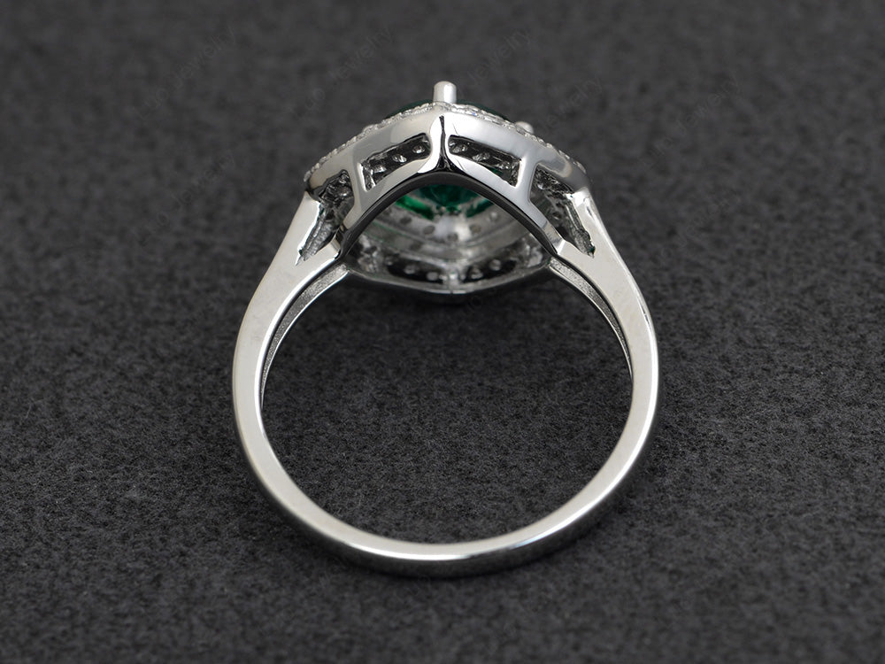 Lab Emerald Double Halo Cushion Cut Ring Gold - LUO Jewelry