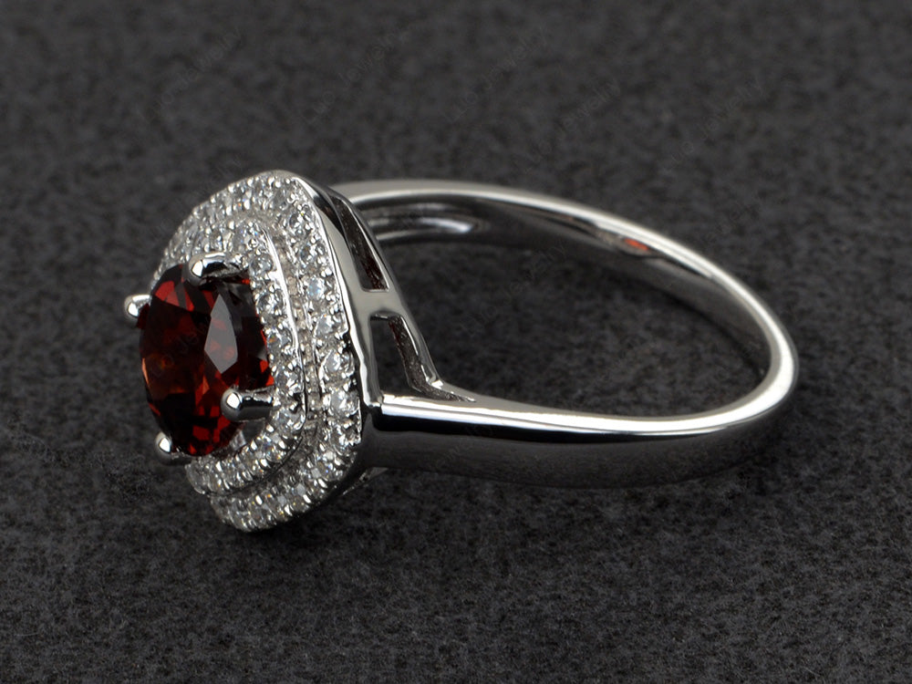 Garnet Double Halo Cushion Cut Ring Gold - LUO Jewelry