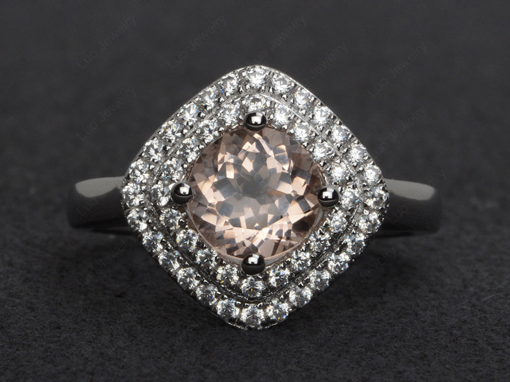 Morganite Double Halo Cushion Cut Ring Gold - LUO Jewelry