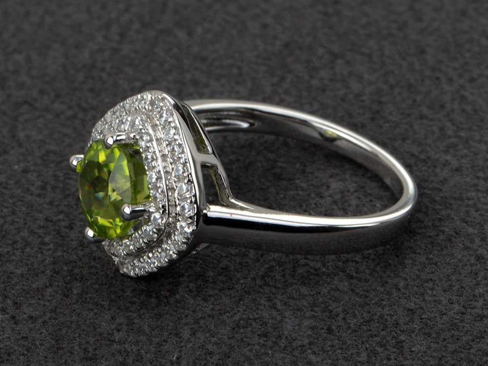 Peridot Double Halo Cushion Cut Ring Gold - LUO Jewelry