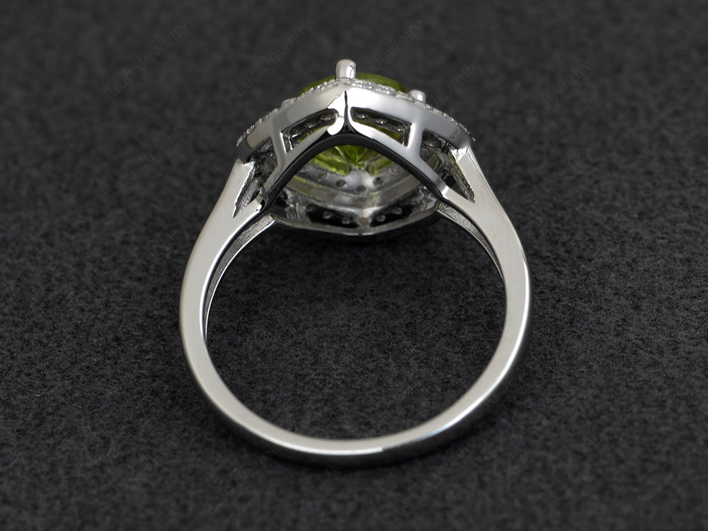 Peridot Double Halo Cushion Cut Ring Gold - LUO Jewelry