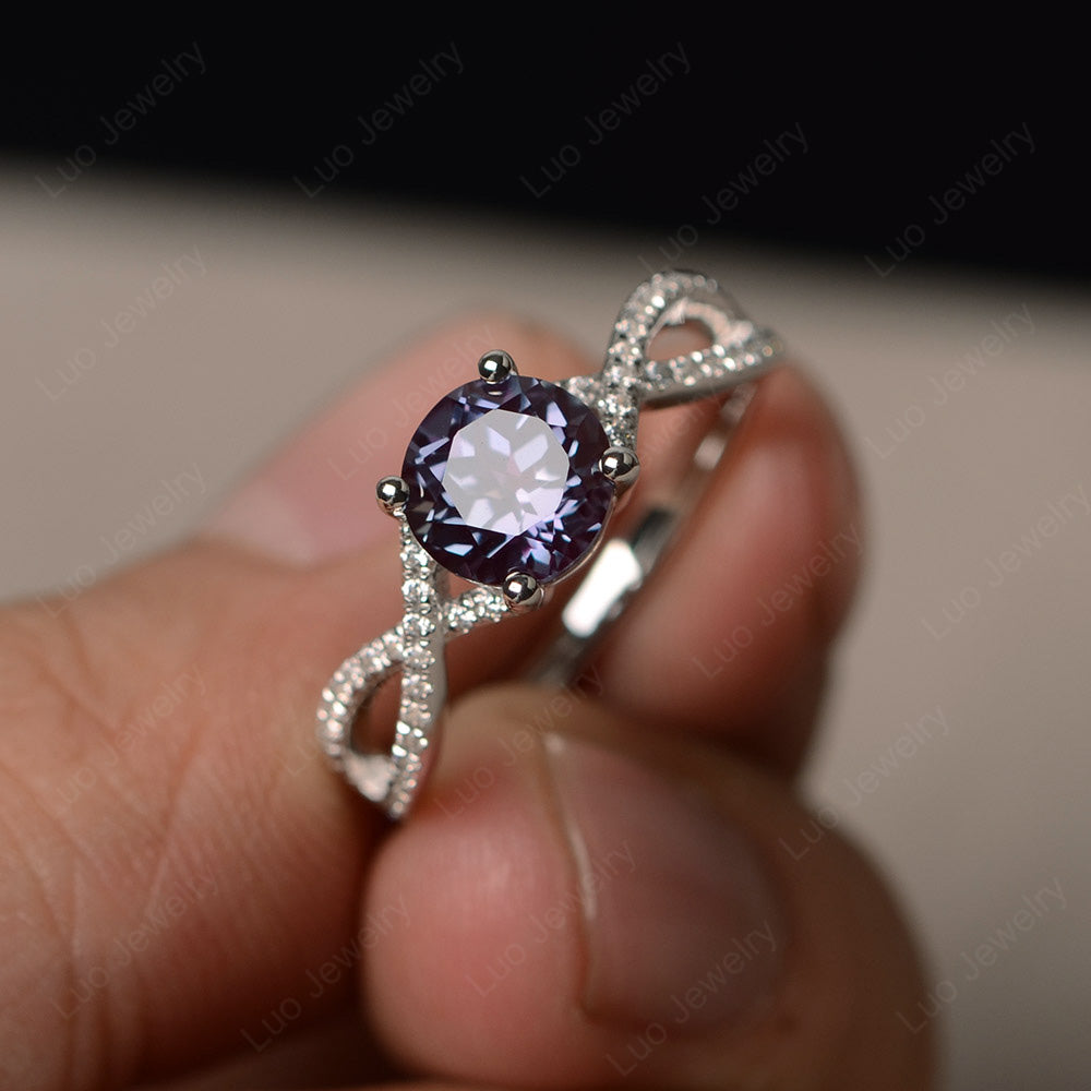 Round Alexandrite Engagement Ring Twisted Ring - LUO Jewelry