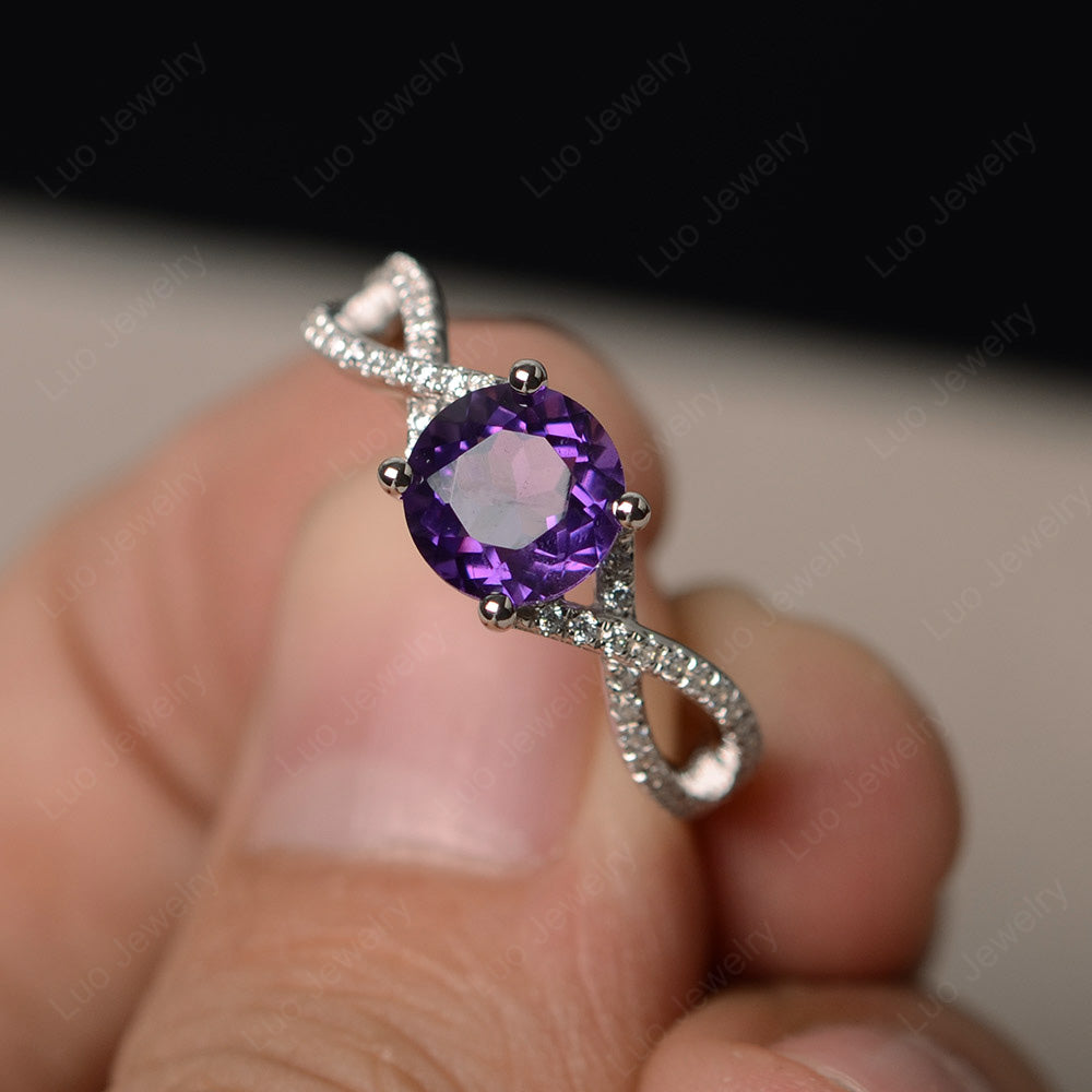 Round Amethyst Engagement Ring Twisted Ring - LUO Jewelry