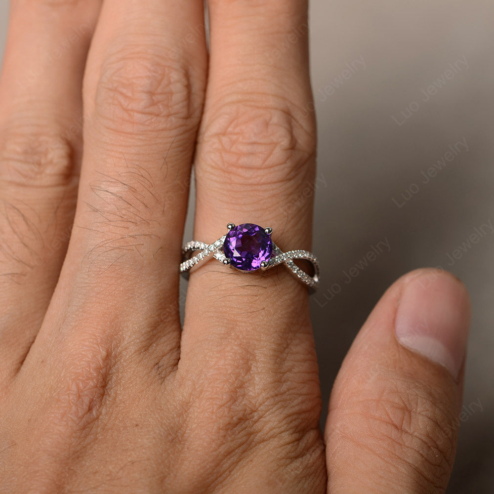 Round Amethyst Engagement Ring Twisted Ring - LUO Jewelry