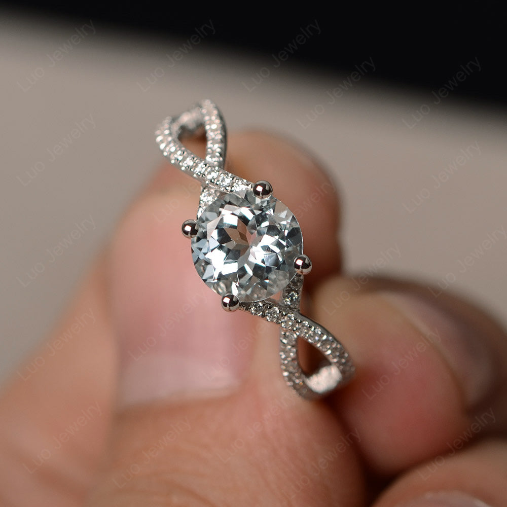 Round Aquamarine Engagement Ring Twisted Ring - LUO Jewelry