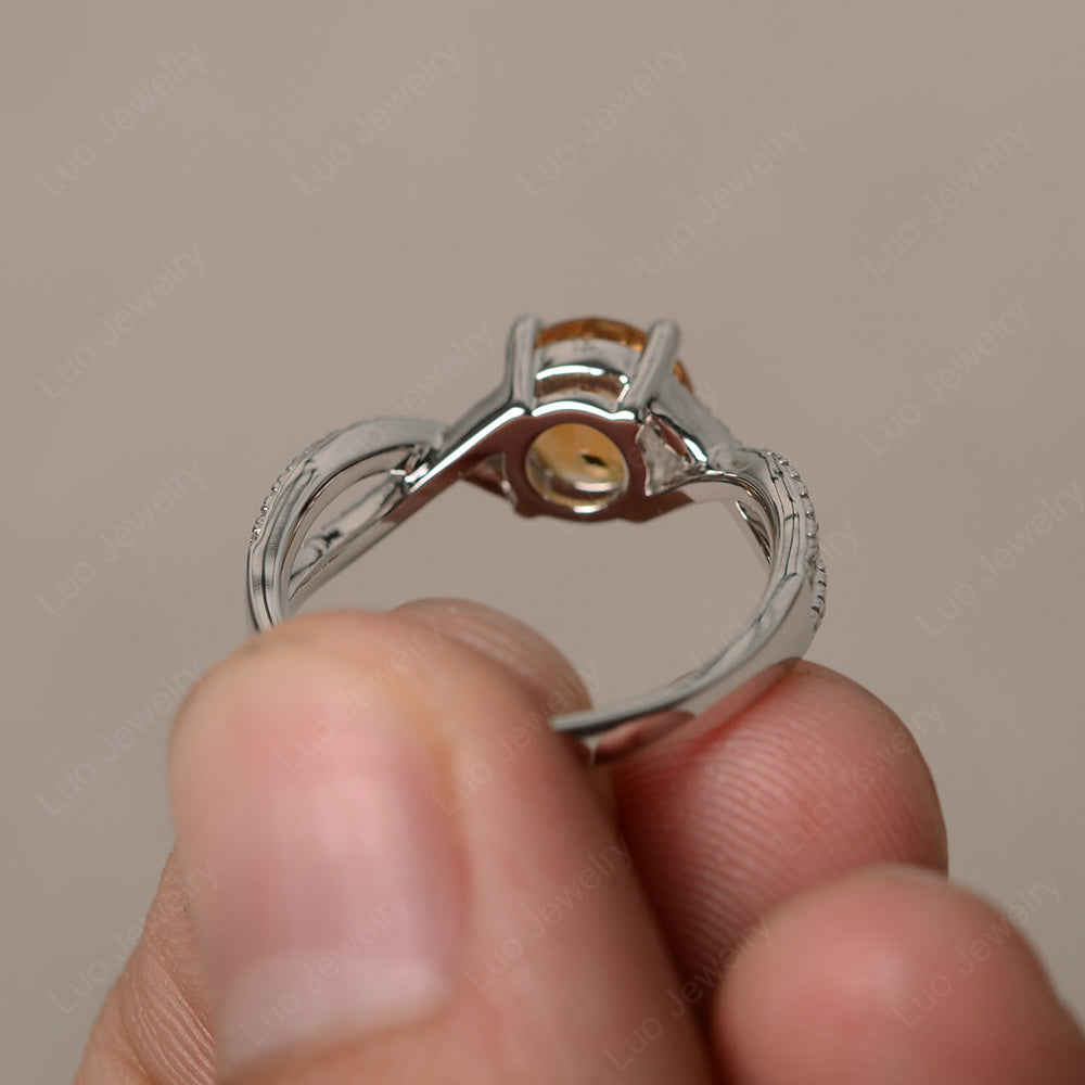 Round Citrine Engagement Ring Twisted Ring - LUO Jewelry