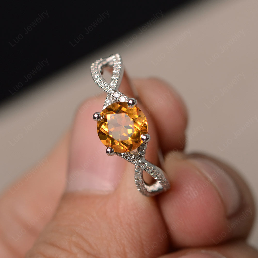 Round Citrine Engagement Ring Twisted Ring - LUO Jewelry