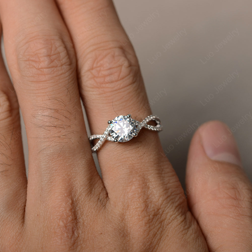 Round Cubic Zirconia Engagement Ring Twisted Ring - LUO Jewelry
