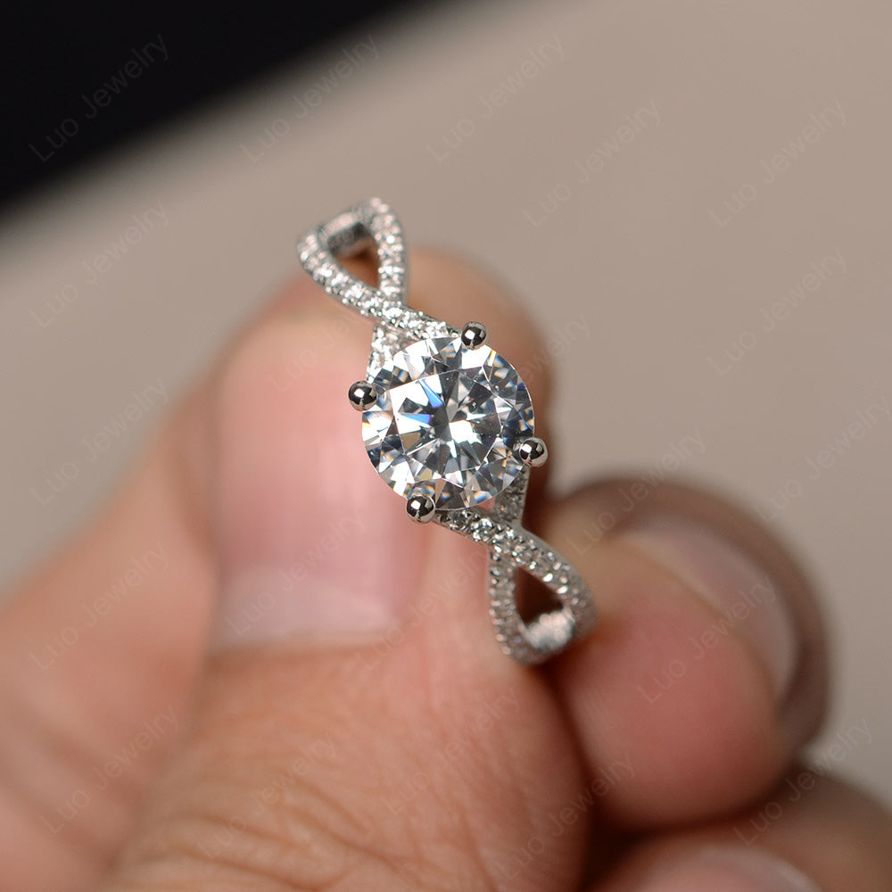 Round Cubic Zirconia Engagement Ring Twisted Ring - LUO Jewelry