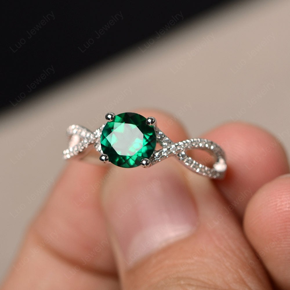 Round Lab Emerald Engagement Ring Twisted Ring - LUO Jewelry