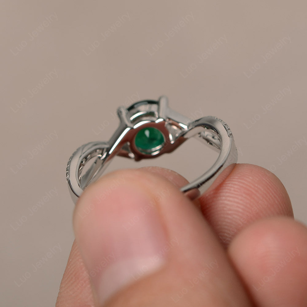 Round Lab Emerald Engagement Ring Twisted Ring - LUO Jewelry