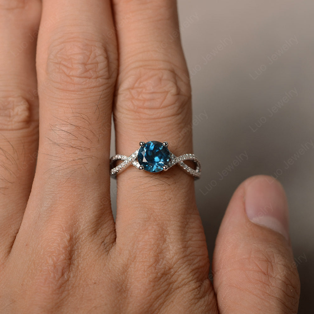 Round London Blue Topaz Engagement Ring Twisted Ring - LUO Jewelry
